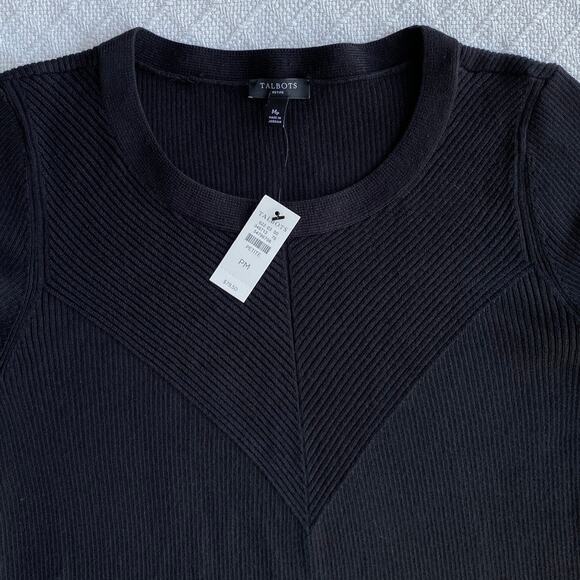 NWT Talbots Rib Trim Pullover Long Sleeve Crewneck Sweater Top Black Minimalist - Picture 5 of 9